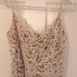 Pretty Beige with White Lace Camisole Top